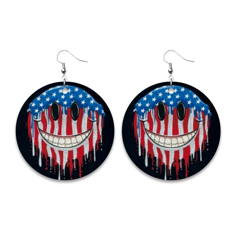 Wholesale 3 Pairs/pack Peace Standard American Independence Day Smiling Leather Earrings