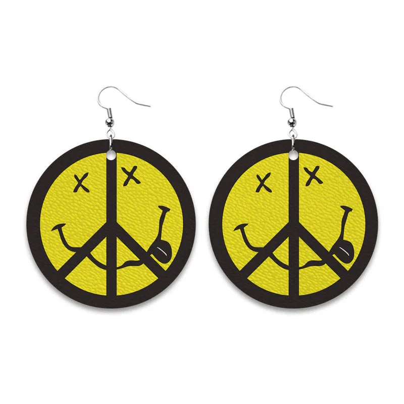 Wholesale 3 Pairs/pack Peace Standard American Independence Day Smiling Leather Earrings