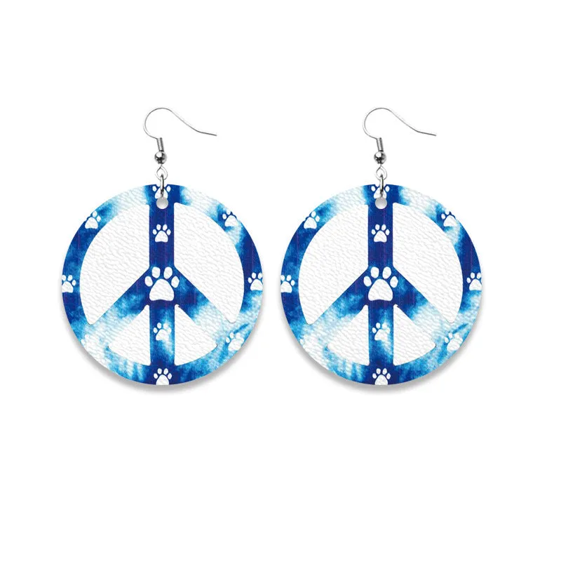 Wholesale 3 Pairs/pack Round Tie Dye American Flag and Flat Leather PU Earrings
