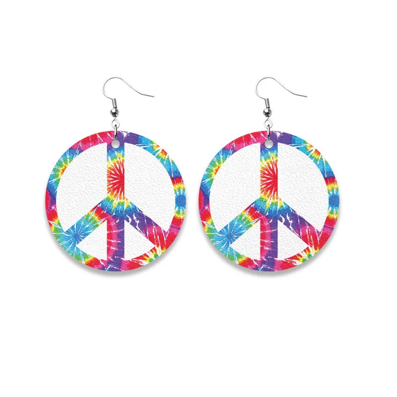 Wholesale 3 Pairs/pack Round Tie Dye American Flag and Flat Leather PU Earrings
