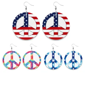 Wholesale 3 Pairs/pack Round Tie Dye American Flag and Flat Leather PU Earrings