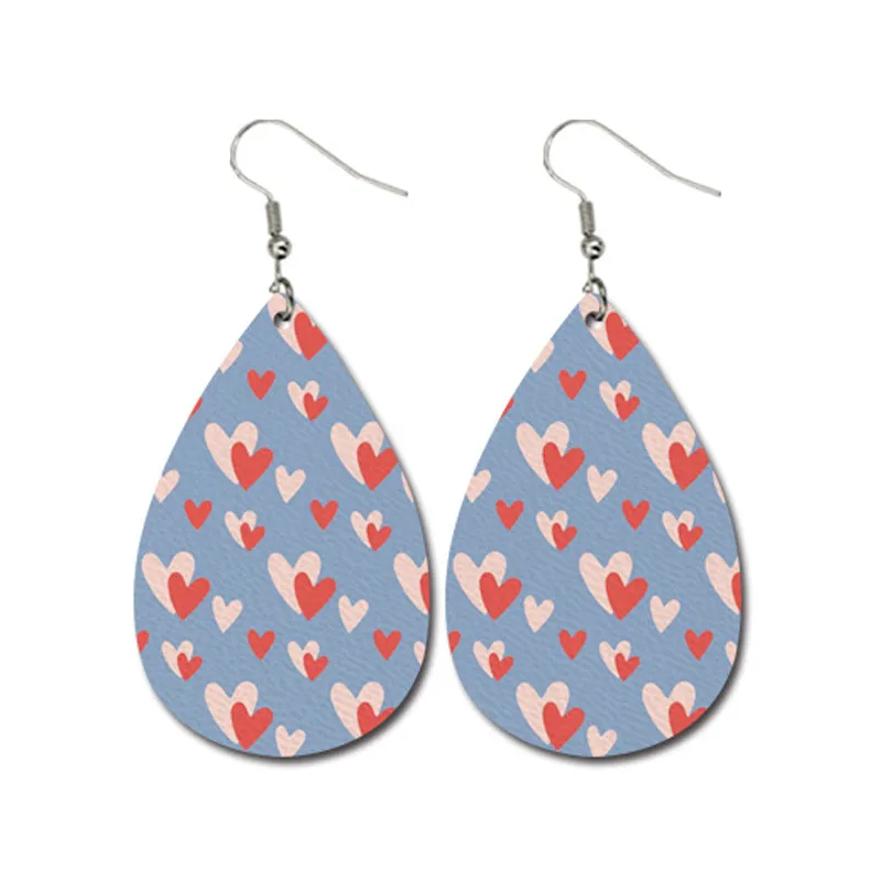 Wholesale 3 Pairs/pack Valentine's Day Heart Shape LOVE Water Drop Leather Earrings
