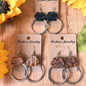 Wholesale 3 Pairs/pack Vintage Embossed Cowhide Metal Hoop Earrings