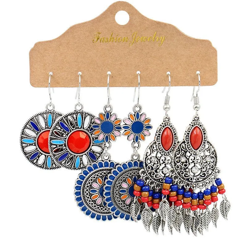 Wholesale 3-piece Set of Bohemian Alloy Multi-color Earrings