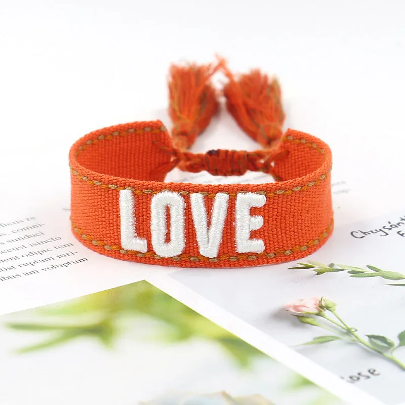Wholesale 3D Embroidery Letter Tassel Polyester Bracelet