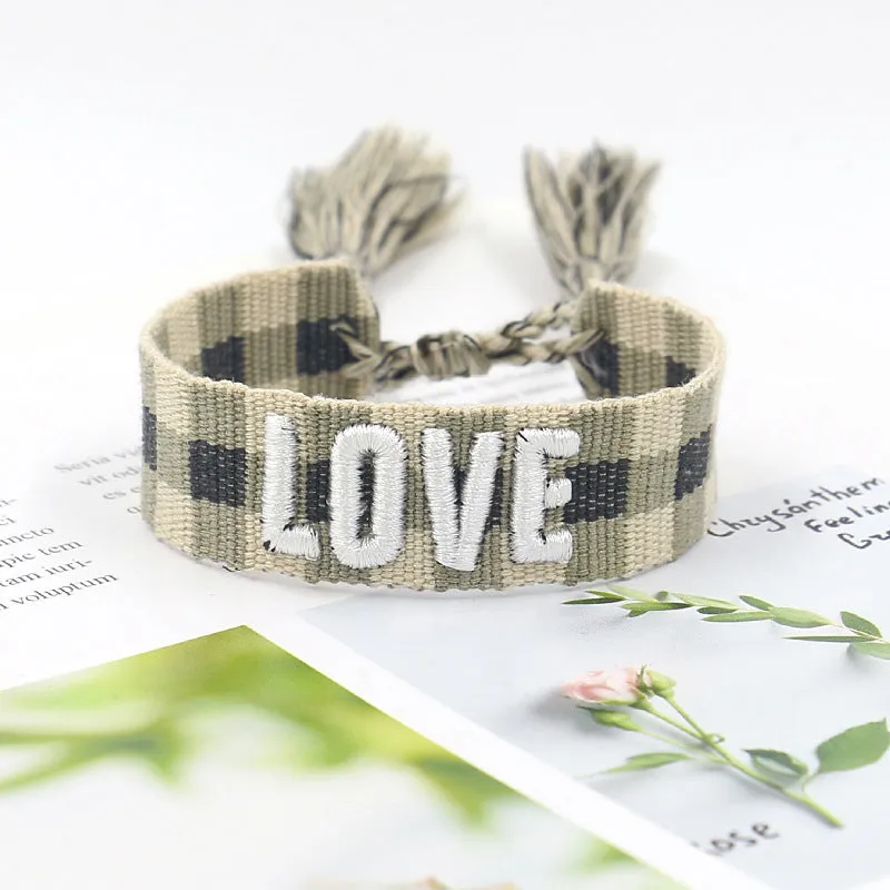Wholesale 3D Embroidery Letter Tassel Polyester Bracelet
