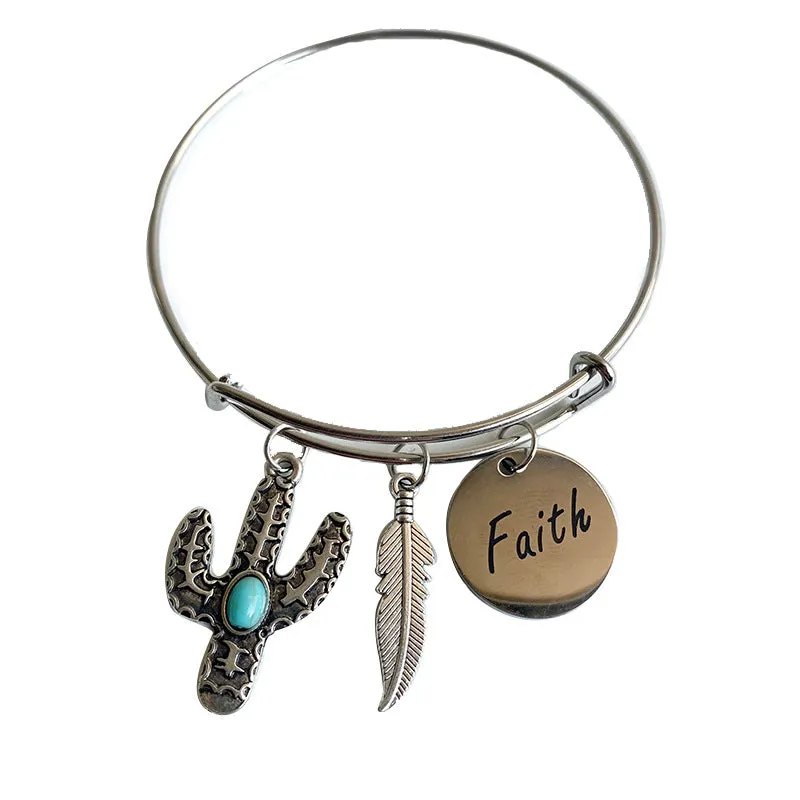 Wholesale 3pcs/pack Western Cowboy Style Sunflower Cactus Pendant Alloy Bracelet