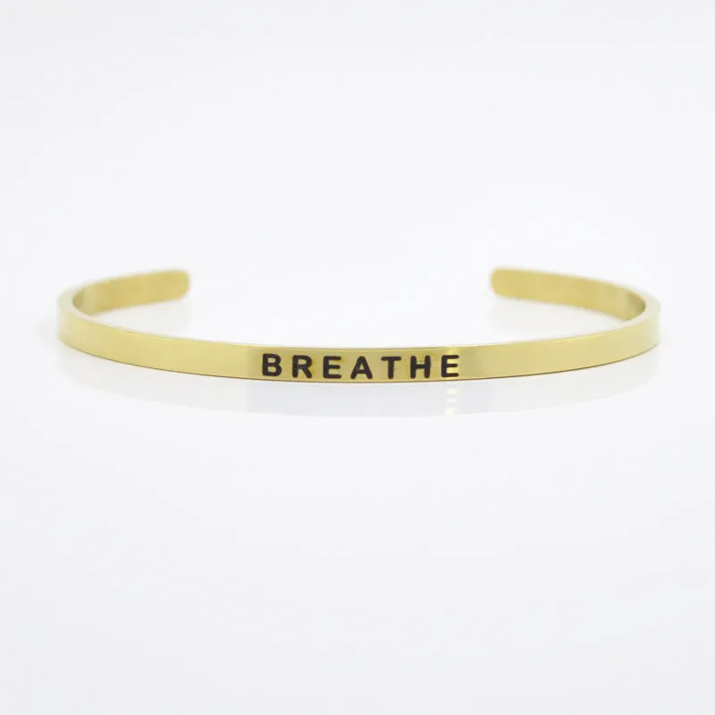 Wholesale 4mm Gold Stainless Steel Lettering Titanium Steel C Shape BREATHE DREAM FEARLESS Bracelet