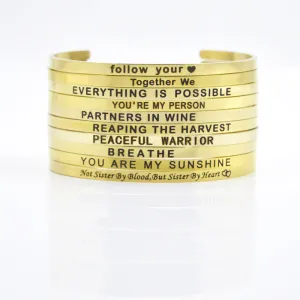 Wholesale 4mm Gold Stainless Steel Lettering Titanium Steel C Shape BREATHE DREAM FEARLESS Bracelet