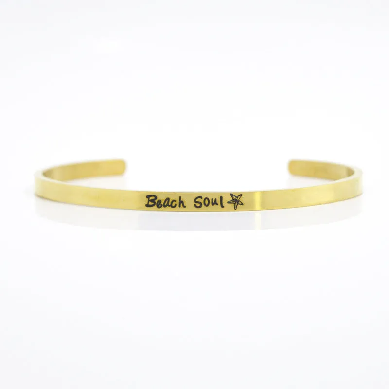 Wholesale 4mm Gold Stainless Steel Lettering Titanium Steel C Shape BREATHE DREAM FEARLESS Bracelet