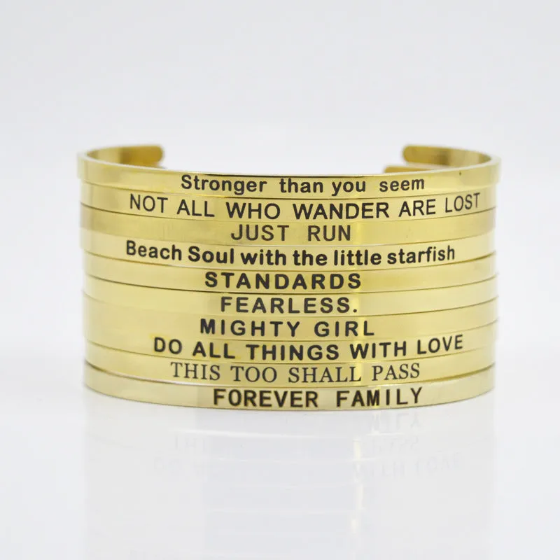Wholesale 4mm Gold Stainless Steel Lettering Titanium Steel C Shape BREATHE DREAM FEARLESS Bracelet