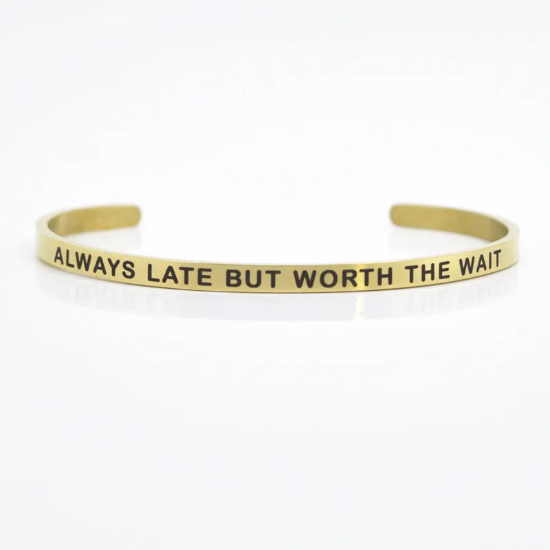 Wholesale 4mm Gold Stainless Steel Lettering Titanium Steel C Shape BREATHE DREAM FEARLESS Bracelet