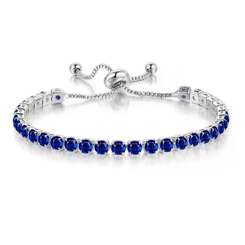 Wholesale 4mm round single row full diamond adjustable crystal tennis birthstone copper bracelet