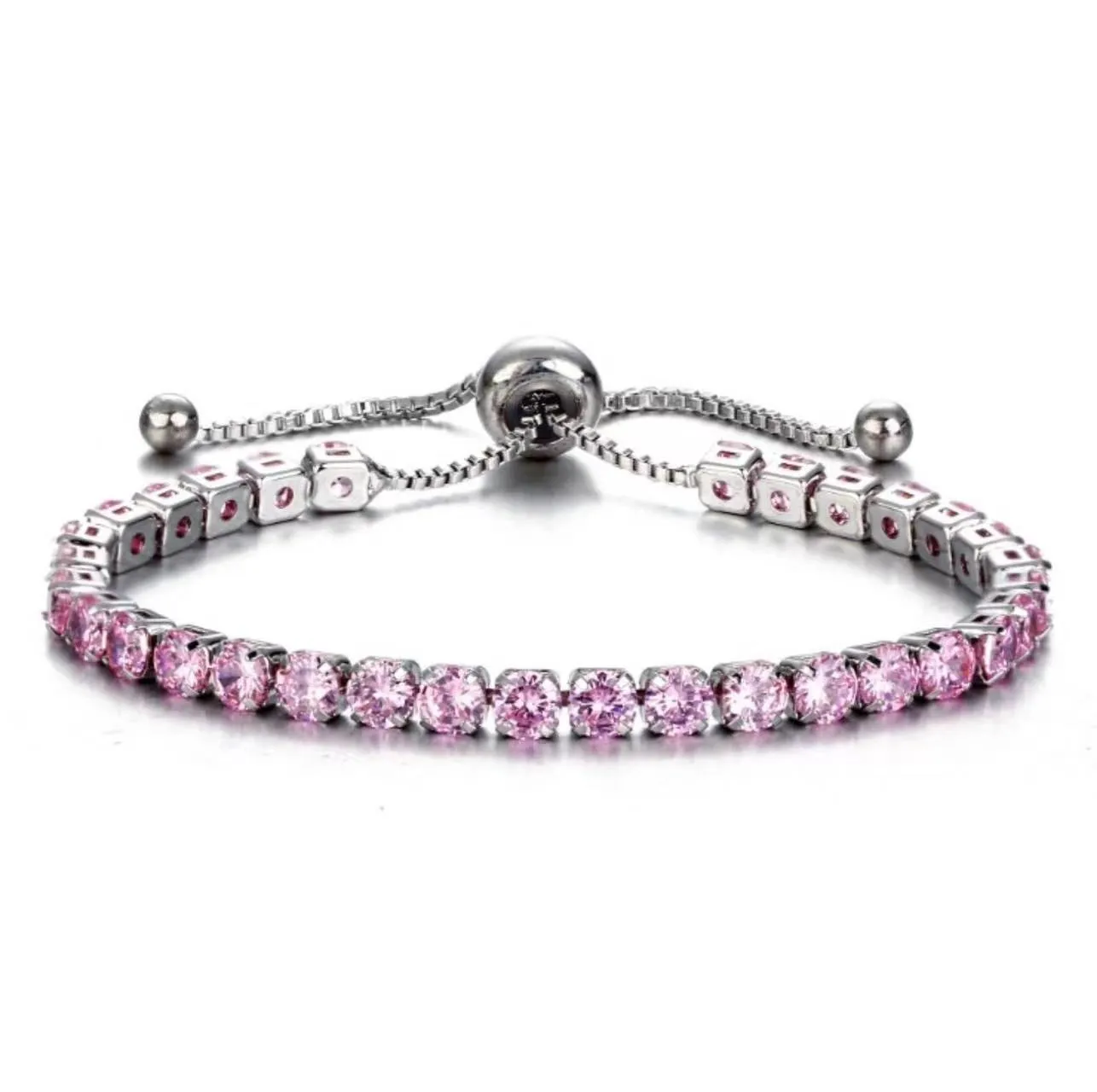 Wholesale 4mm round single row full diamond adjustable crystal tennis birthstone copper bracelet