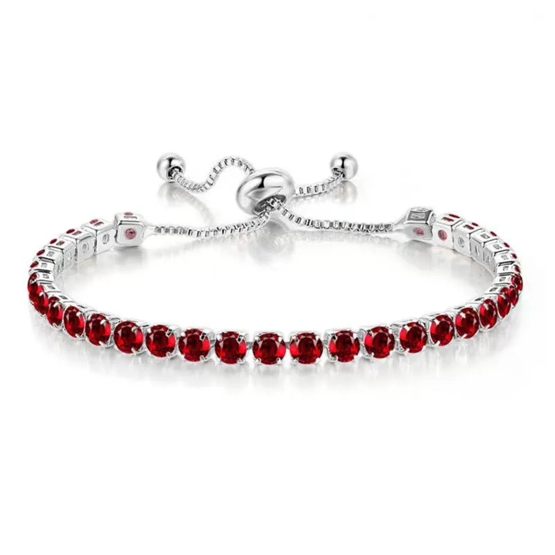 Wholesale 4mm round single row full diamond adjustable crystal tennis birthstone copper bracelet