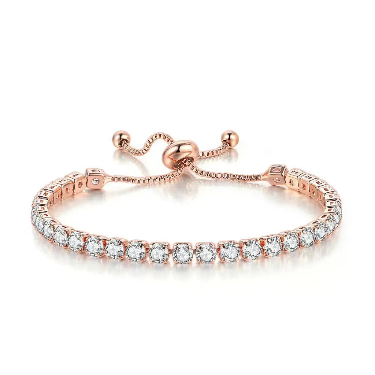 Wholesale 4mm round single row full diamond adjustable crystal tennis birthstone copper bracelet