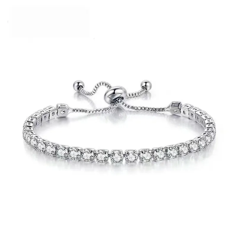 Wholesale 4mm round single row full diamond adjustable crystal tennis birthstone copper bracelet