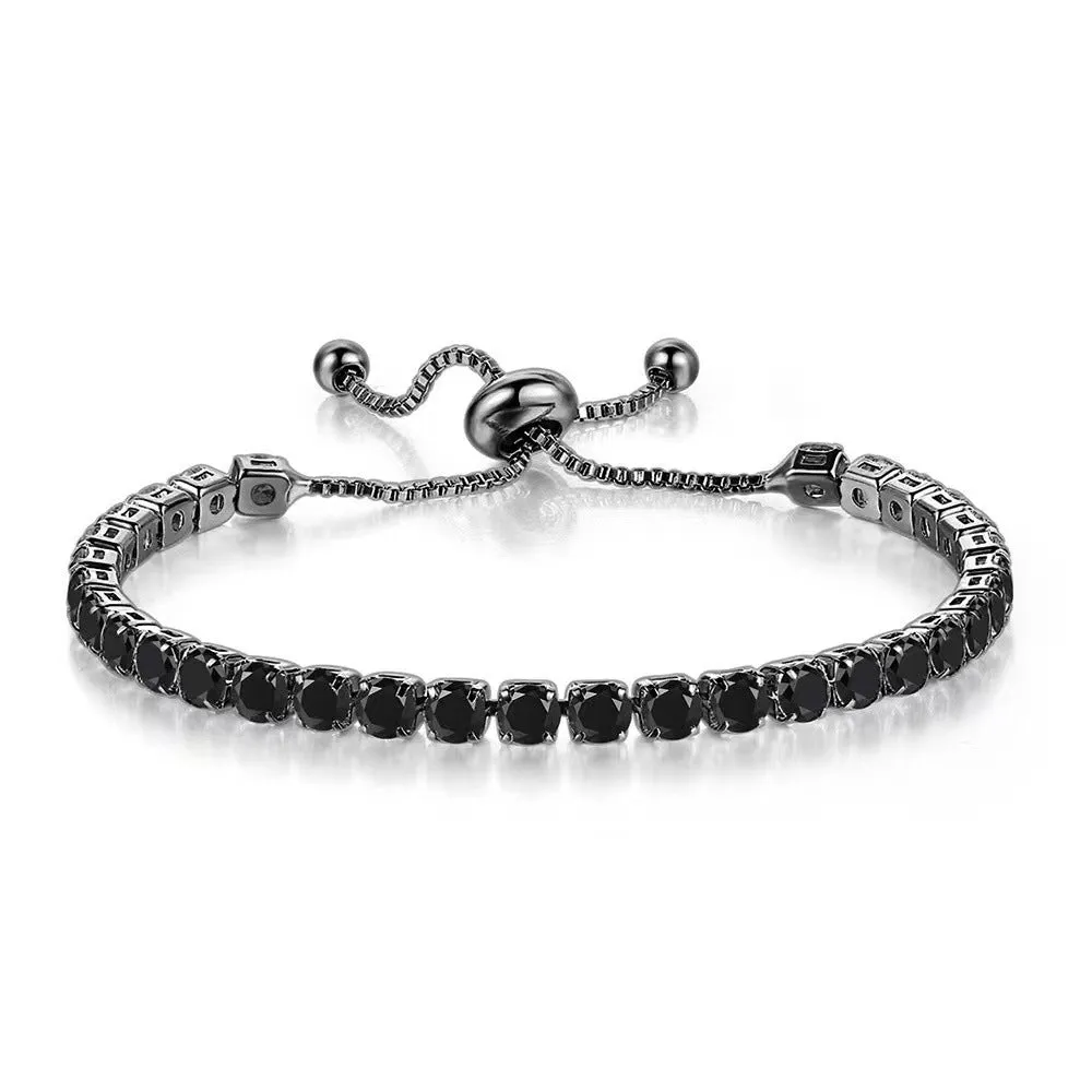 Wholesale 4mm round single row full diamond adjustable crystal tennis birthstone copper bracelet