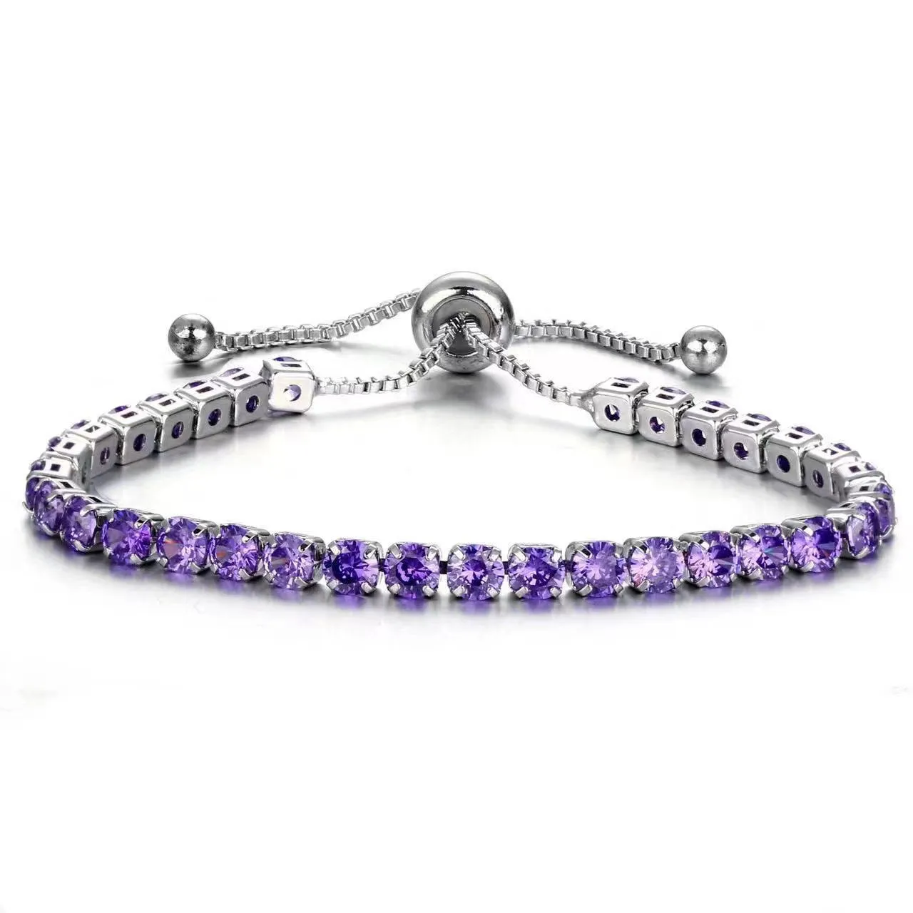 Wholesale 4mm round single row full diamond adjustable crystal tennis birthstone copper bracelet