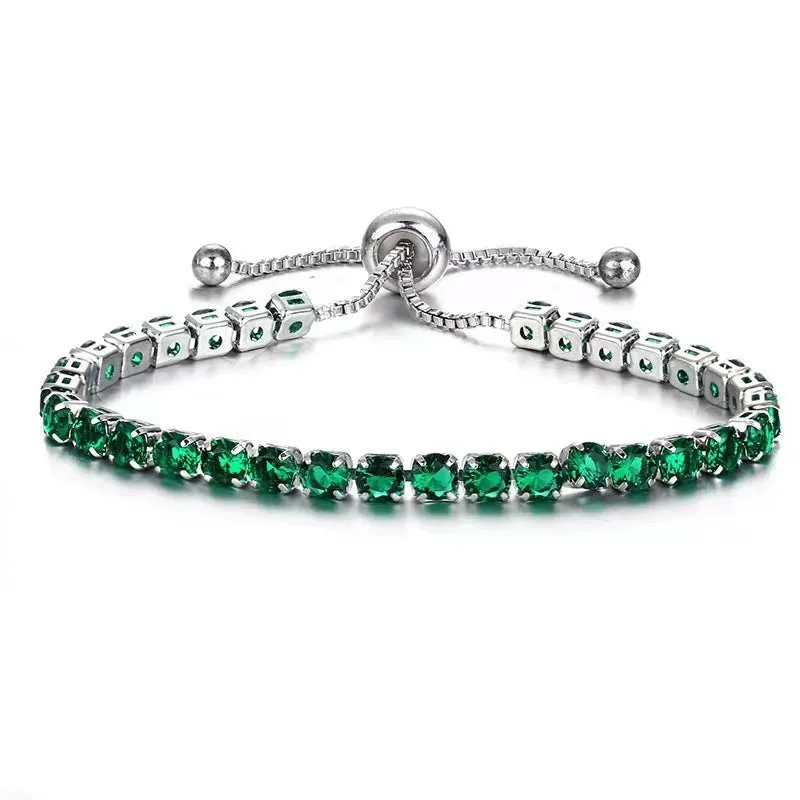 Wholesale 4mm round single row full diamond adjustable crystal tennis birthstone copper bracelet