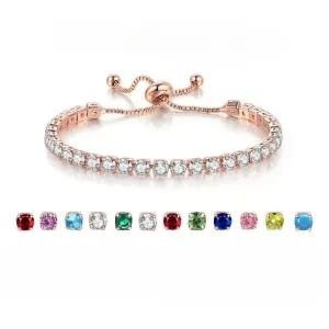 Wholesale 4mm round single row full diamond adjustable crystal tennis birthstone copper bracelet