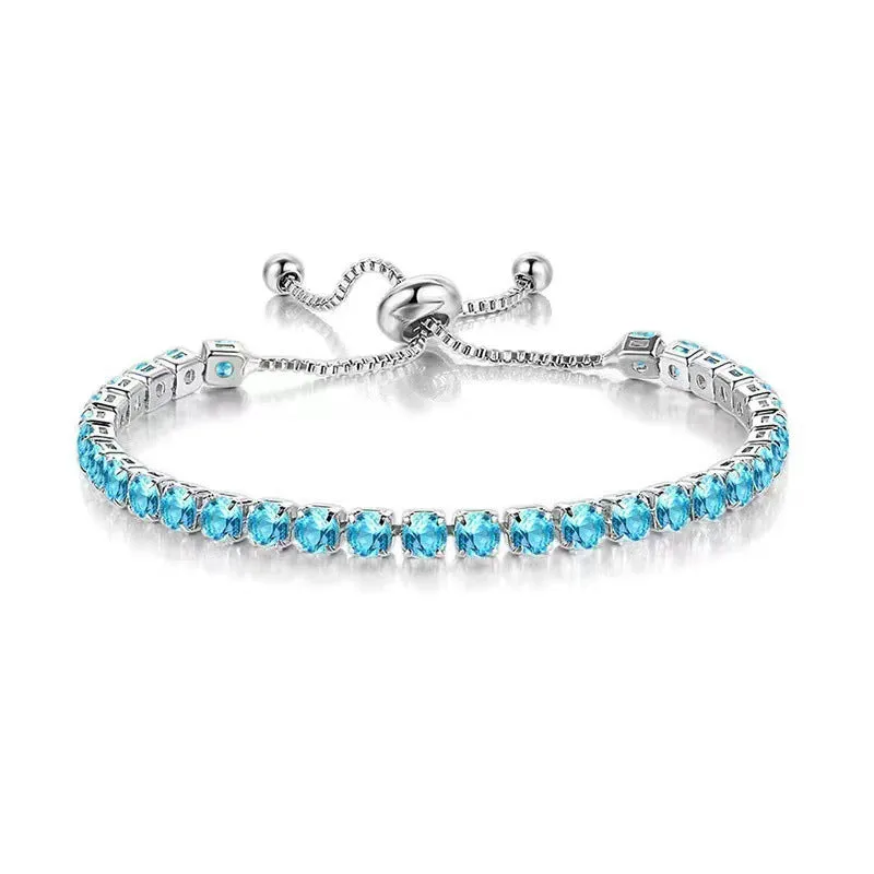 Wholesale 4mm round single row full diamond adjustable crystal tennis birthstone copper bracelet