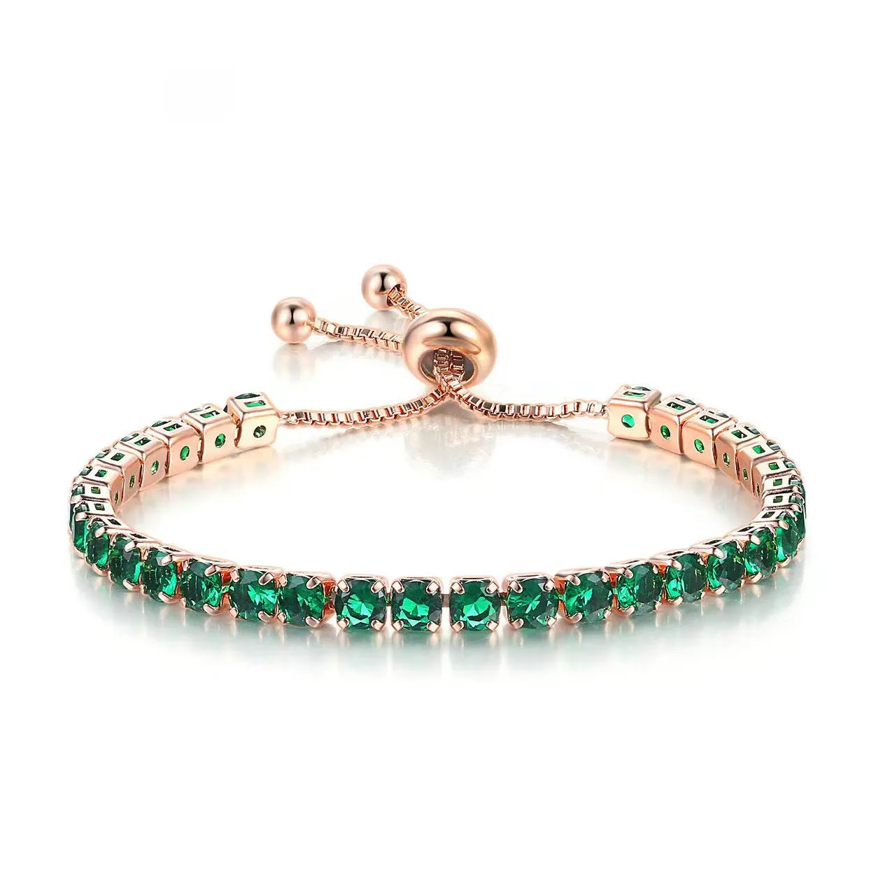 Wholesale 4mm round single row full diamond adjustable crystal tennis birthstone copper bracelet