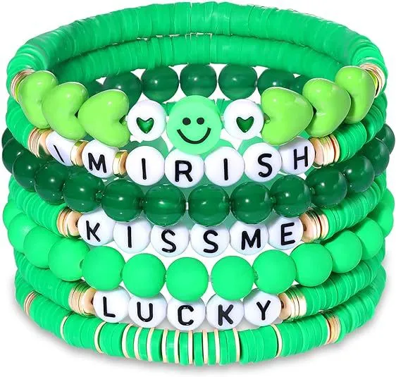 Wholesale 50PCS  St. Patrick's Day Shamrock Pendant Polymer Clay Resin Bracelet Set