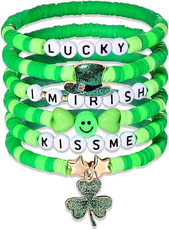 Wholesale 50PCS  St. Patrick's Day Shamrock Pendant Polymer Clay Resin Bracelet Set