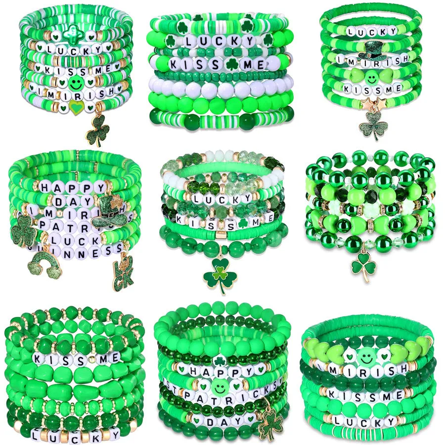 Wholesale 50PCS  St. Patrick's Day Shamrock Pendant Polymer Clay Resin Bracelet Set