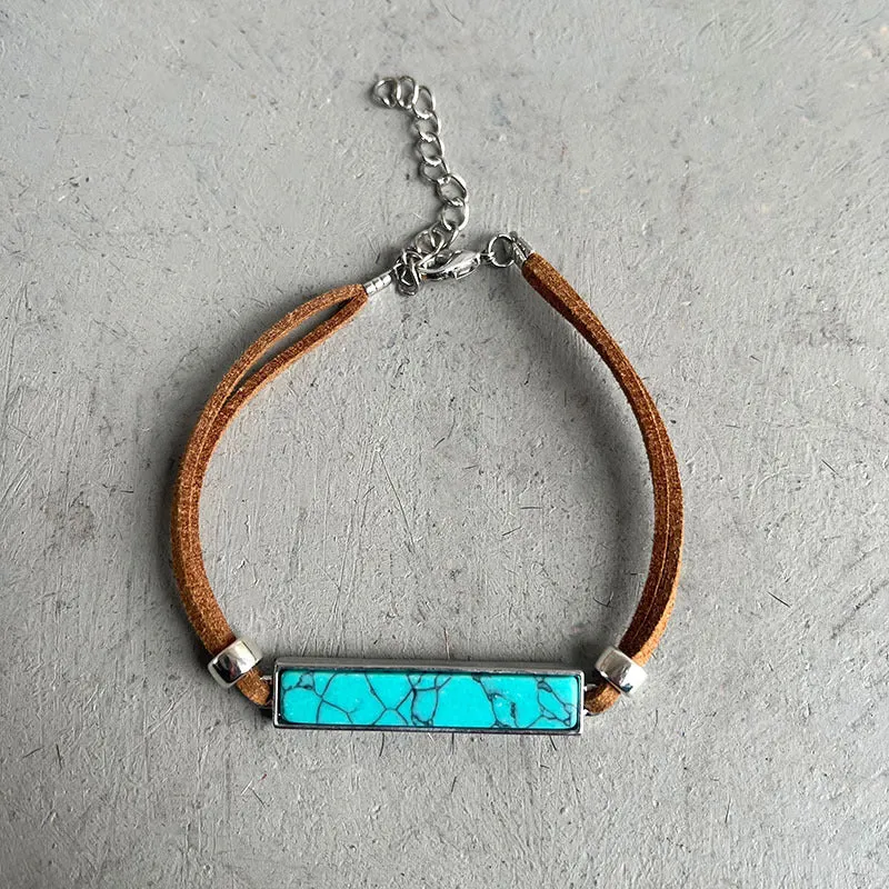 Wholesale 60pcs/pack Western Cowboy Retro Leather Turquoise Bracelet