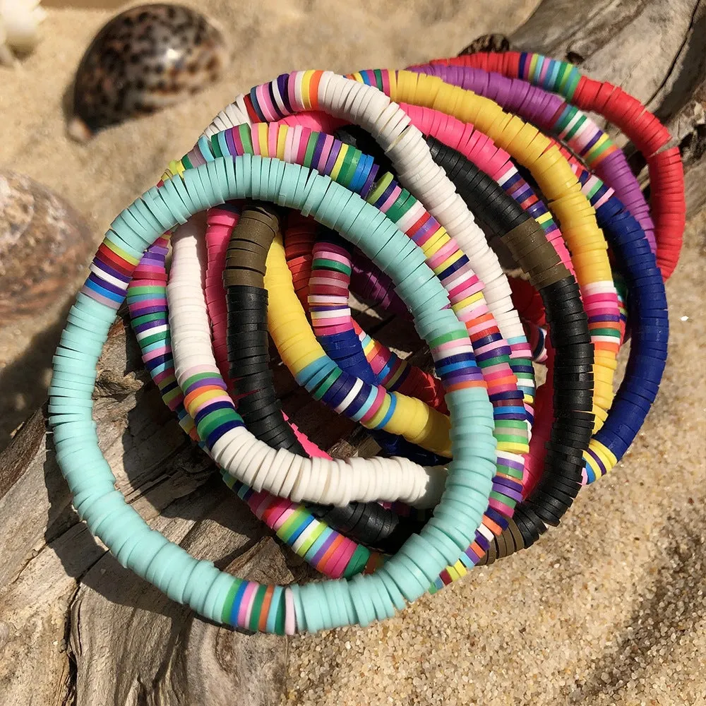 Wholesale 6mm Colored Soft Pottery Elastic Cord Bracelet
