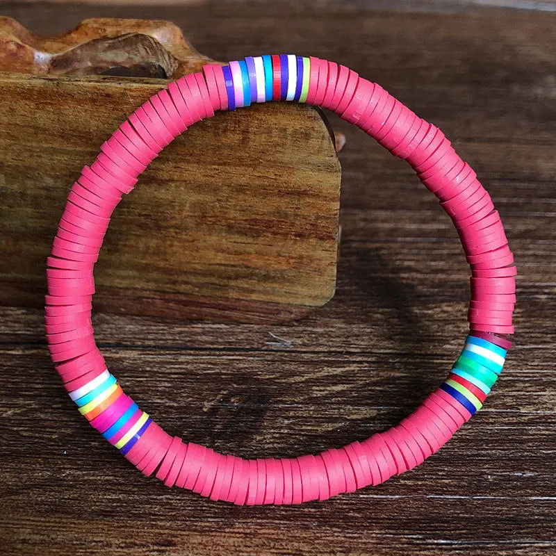 Wholesale 6mm Colored Soft Pottery Elastic Cord Bracelet