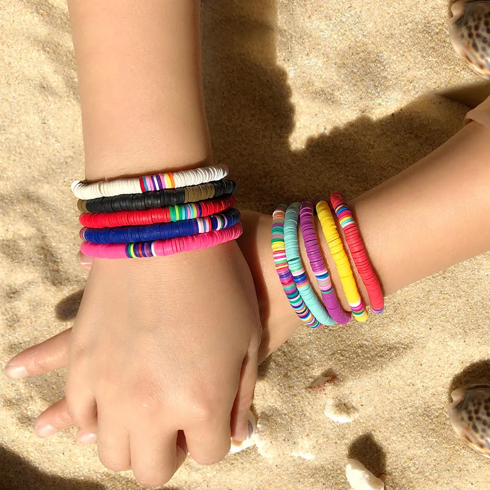 Wholesale 6mm Colored Soft Pottery Elastic Cord Bracelet