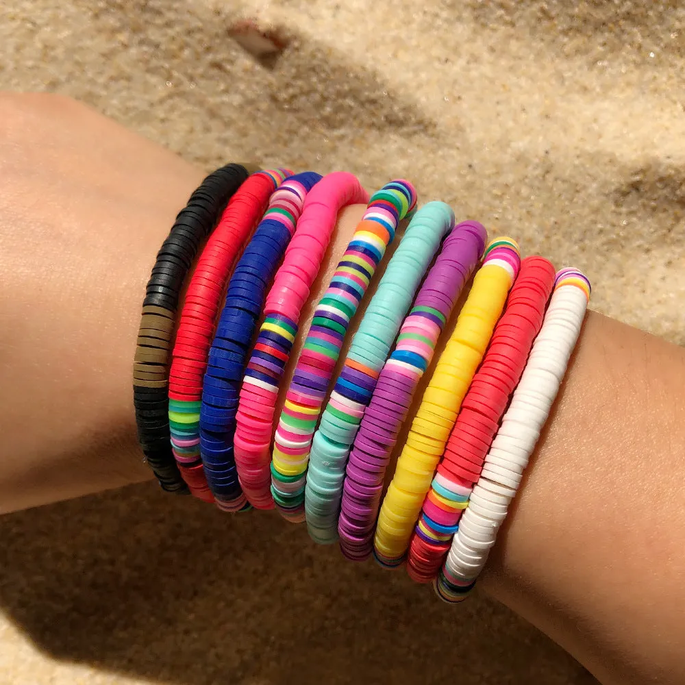 Wholesale 6mm Colored Soft Pottery Elastic Cord Bracelet
