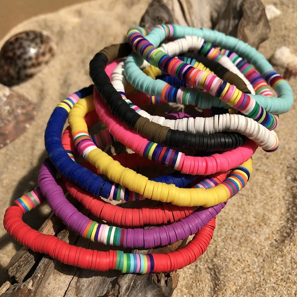 Wholesale 6mm Colored Soft Pottery Elastic Cord Bracelet