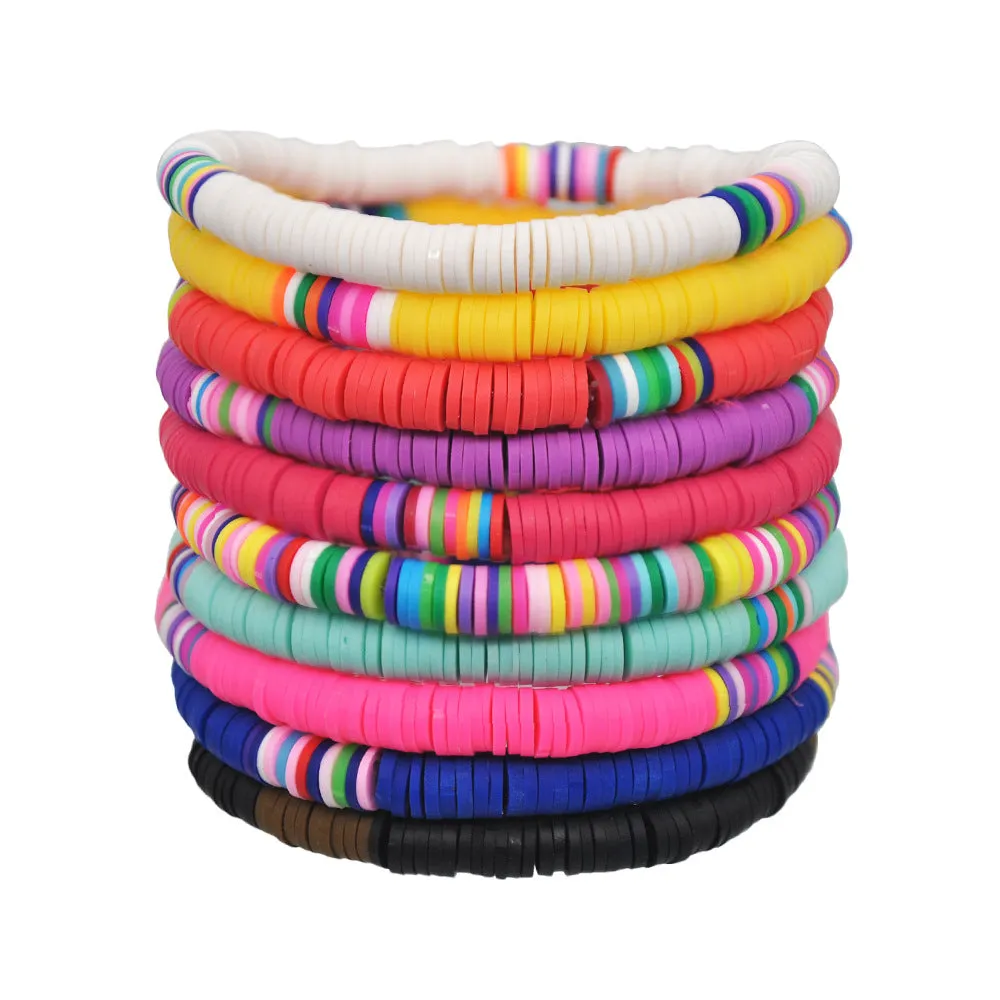 Wholesale 6mm Colored Soft Pottery Elastic Cord Bracelet