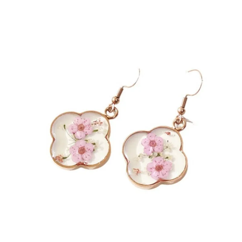 Wholesale 6pcs Pink Rose Gold Real Dried Flower Earrings