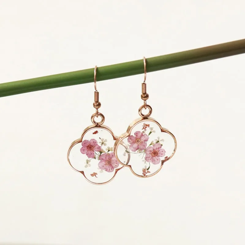 Wholesale 6pcs Pink Rose Gold Real Dried Flower Earrings