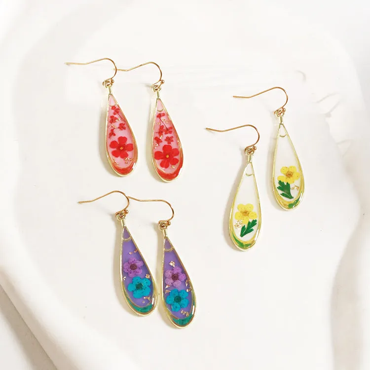 Wholesale 6pcs/pack Herbarium Resin Colorful Dried Flower Earrings
