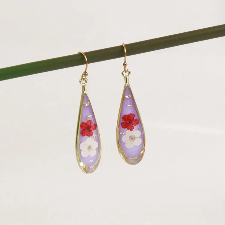 Wholesale 6pcs/pack Herbarium Resin Colorful Dried Flower Earrings