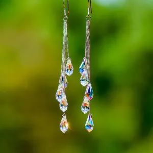 Wholesale 925 Silver Long Crystal Water Drop Tassel Earrings