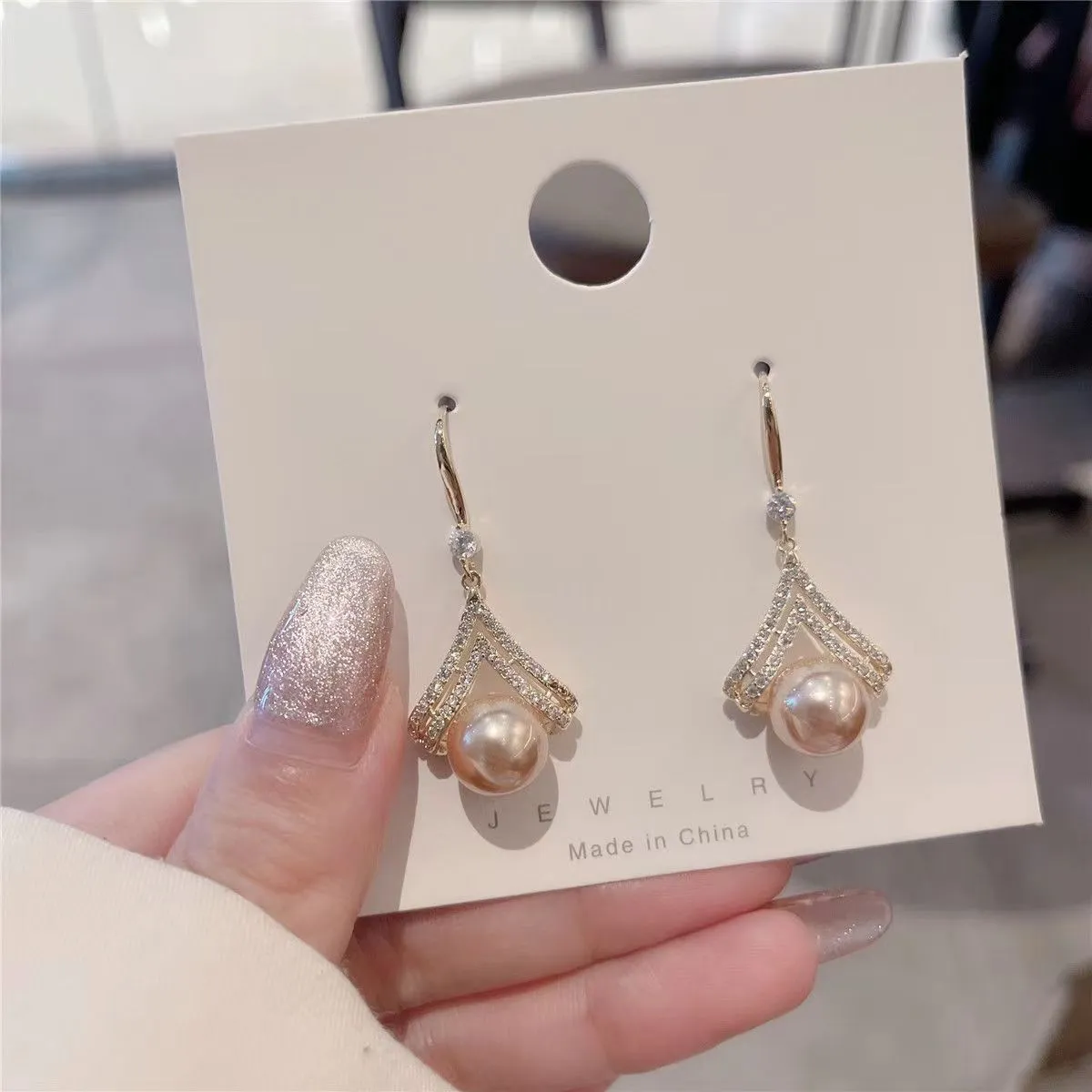 Wholesale 925 Silver Needle Champagne Color Pearl Earrings