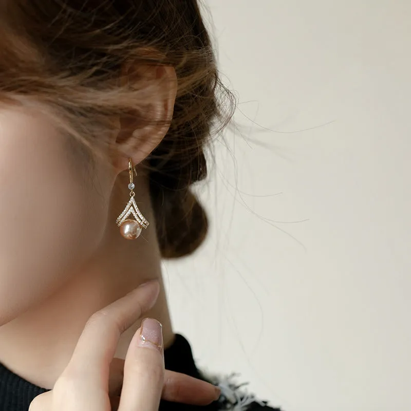 Wholesale 925 Silver Needle Champagne Color Pearl Earrings