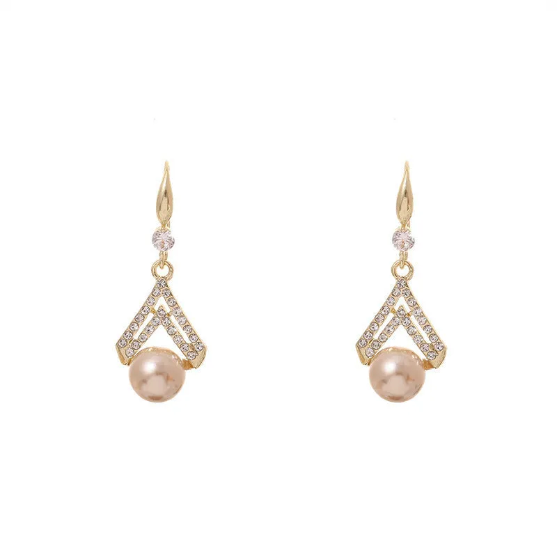 Wholesale 925 Silver Needle Champagne Color Pearl Earrings