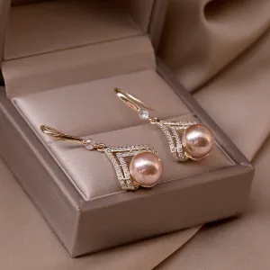 Wholesale 925 Silver Needle Champagne Color Pearl Earrings