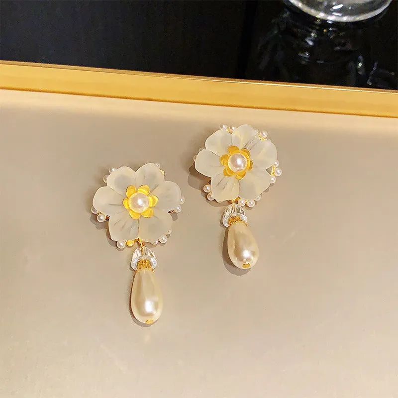 Wholesale 925 Silver Needle Crystal Flower Vintage Earrings