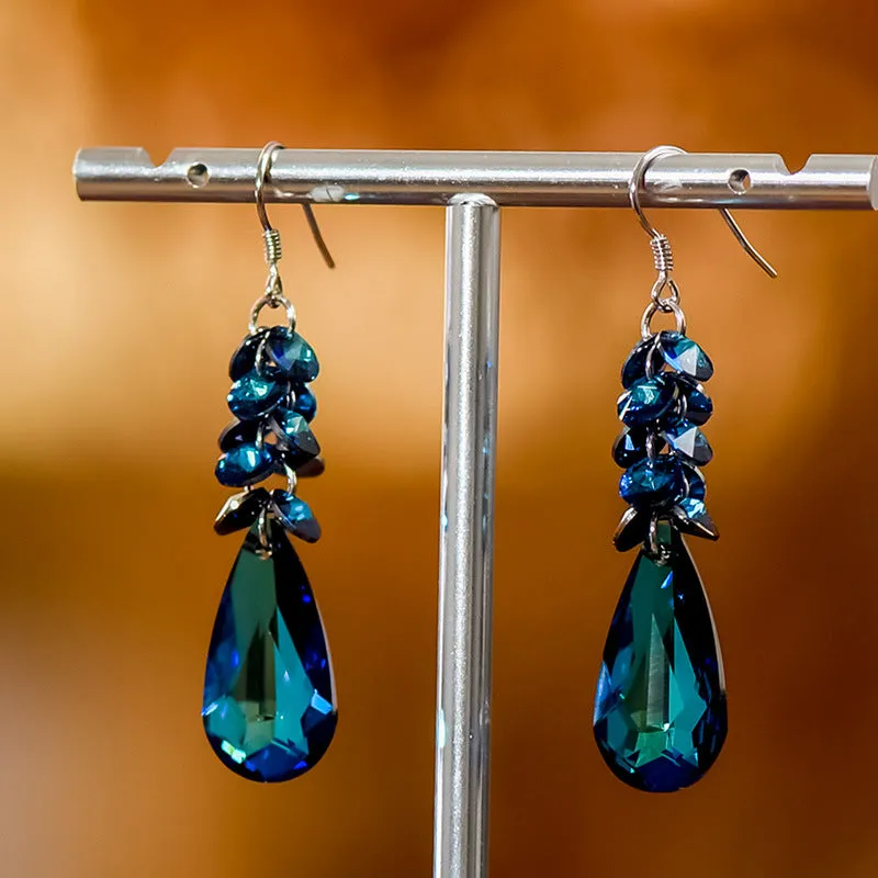 Wholesale 925 Silver Needle Crystal Long Water Drop Tassel Earrings