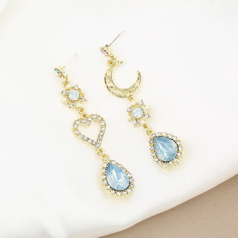 Wholesale 925 Silver Needle Diamond Hollow Heart Earrings Blue Drop Diamond Alloy Earrings