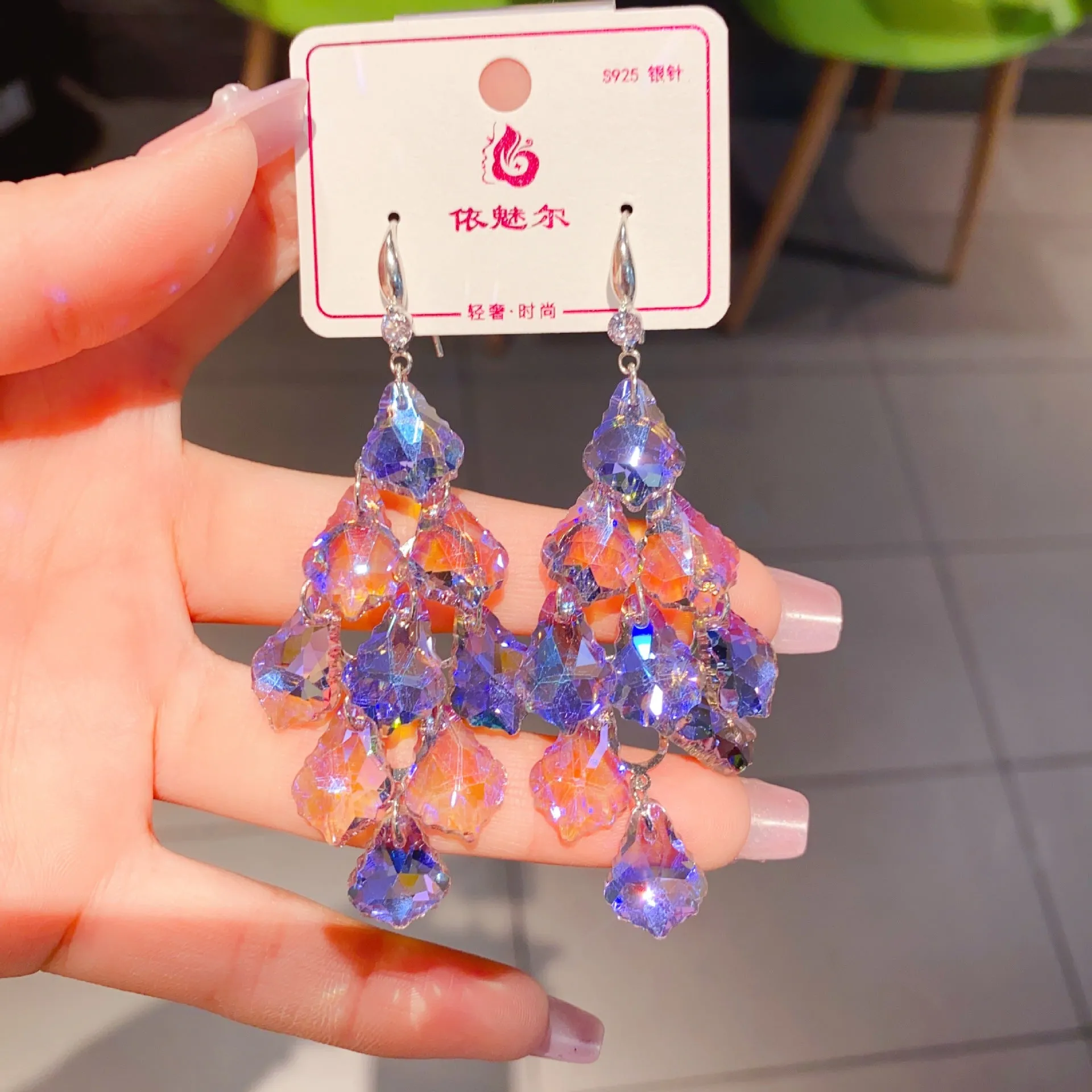 Wholesale 925 Silver Needle Exaggerated Crystal Earrings Simple Long Earrings